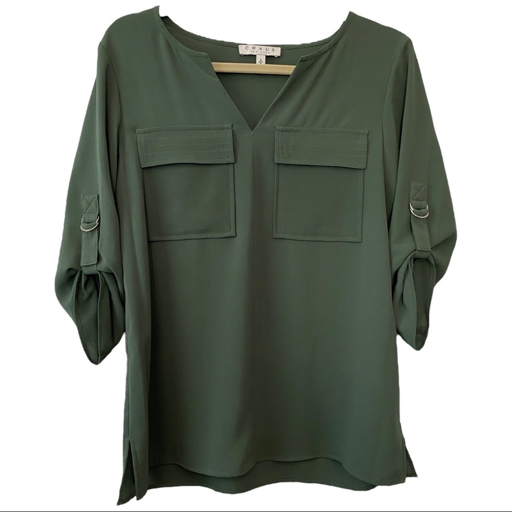 Chaus New York Desert Blooms 3/4 Sleeve V Neck Shirt   Sz S